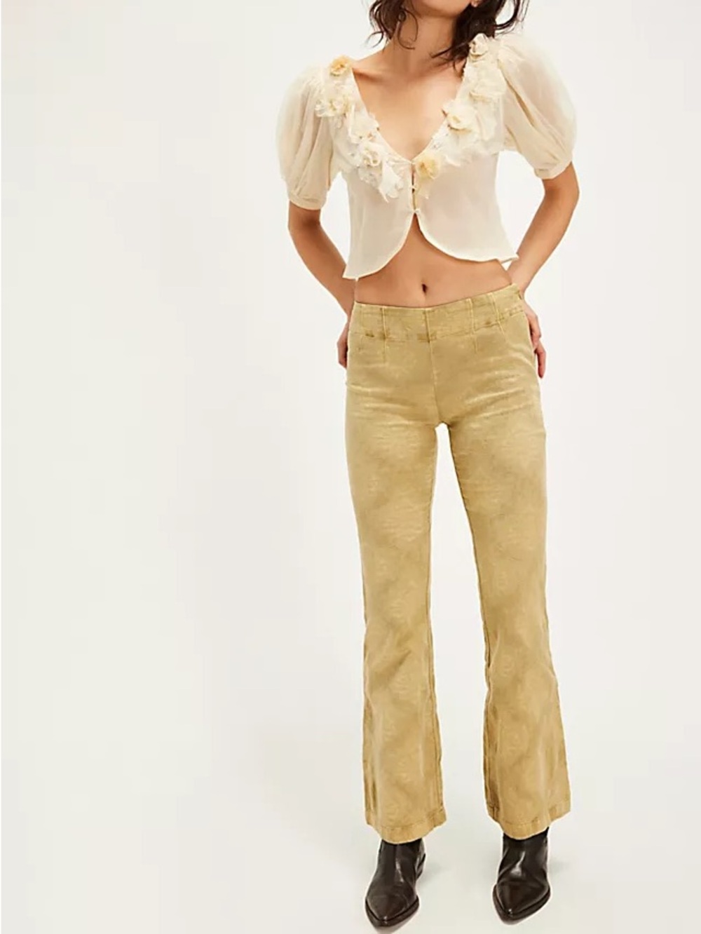 Free People Taos Taupe Bohomian Sweet Saloon Tapestry Flare Pants Size 2